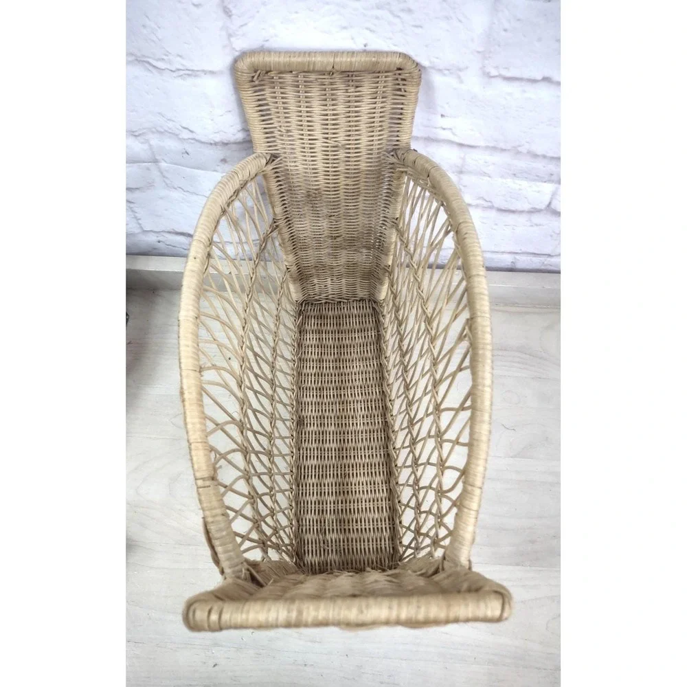 Vtg Wicker Woven Magazine Rack Arched Design Boho Retro Storage